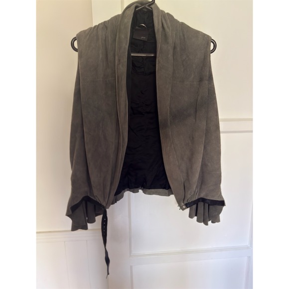 Grai Women Grey Suede Leather Draped Ruffle Peplum Vest Made in USA Size M - Picture 11 of 12